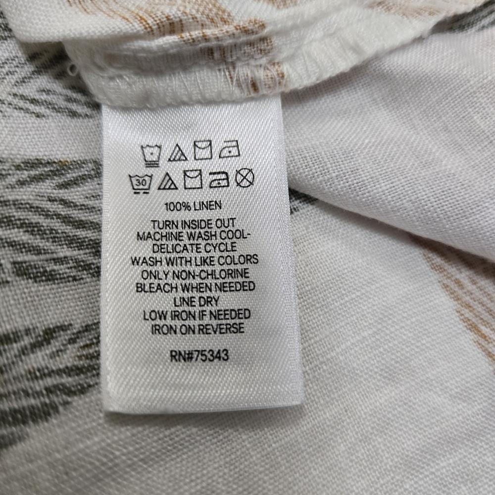 Tahari Linen Dress Palm Tropical Print Ruffle Boho Summer Neutral Resortwear 2X - Picture 5 of 6